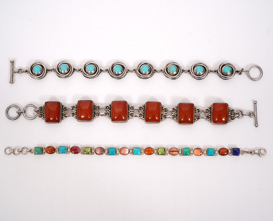 Three Sterling Silver & Polished Stone Bracelets (1 of 4)