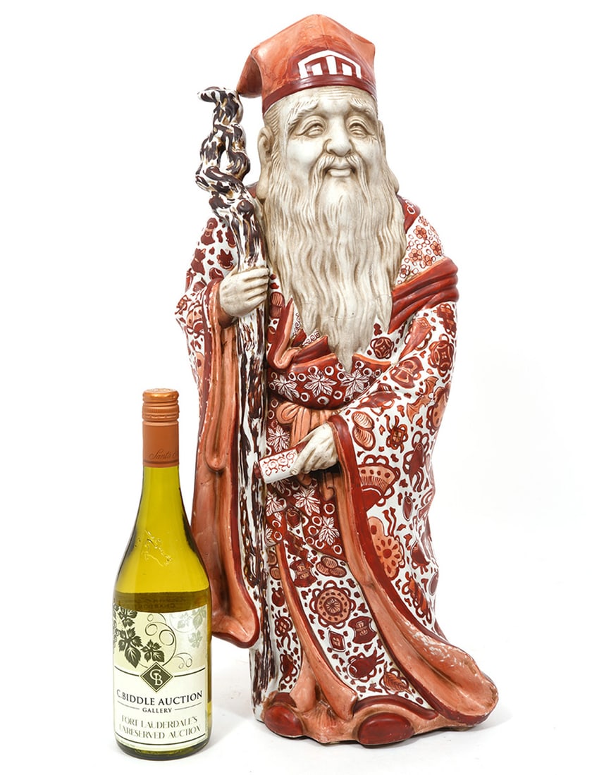 Japanese Kutani Wisdom God Jurojin Ceramic Statue (1 of 6)