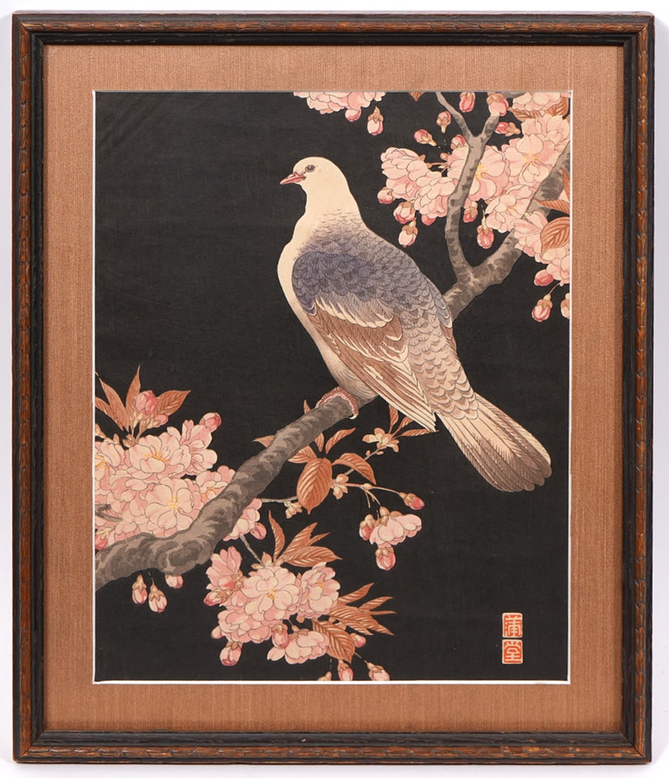 Hodo Japanese Woodblock Pigeon & Blossoms (1 of 4)