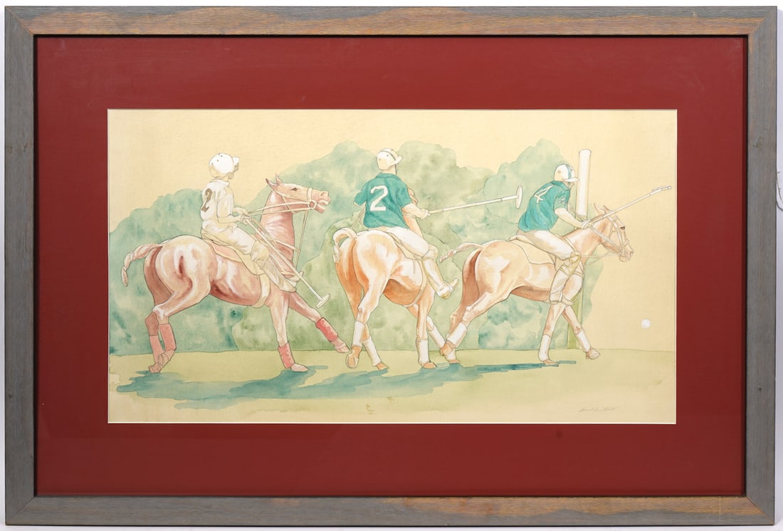 Watercolor/Gouache Painting of Polo Match Signed (1 of 3)