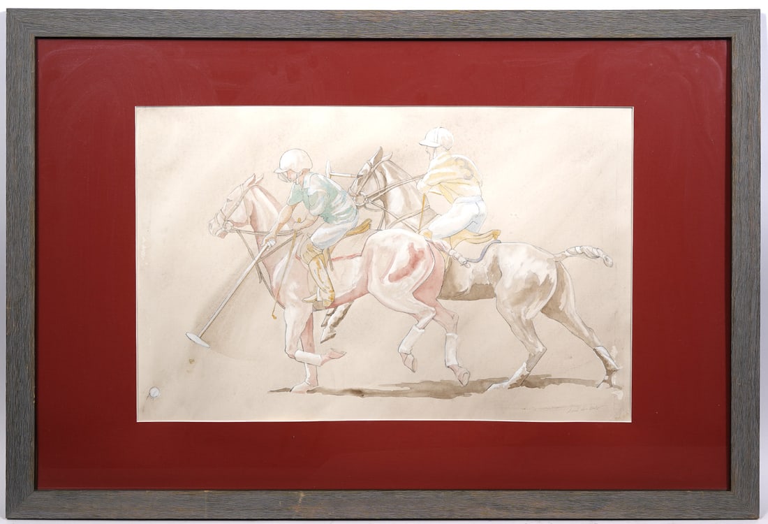 Watercolor/Gouache Painting of Polo Match Signed (1 of 5)