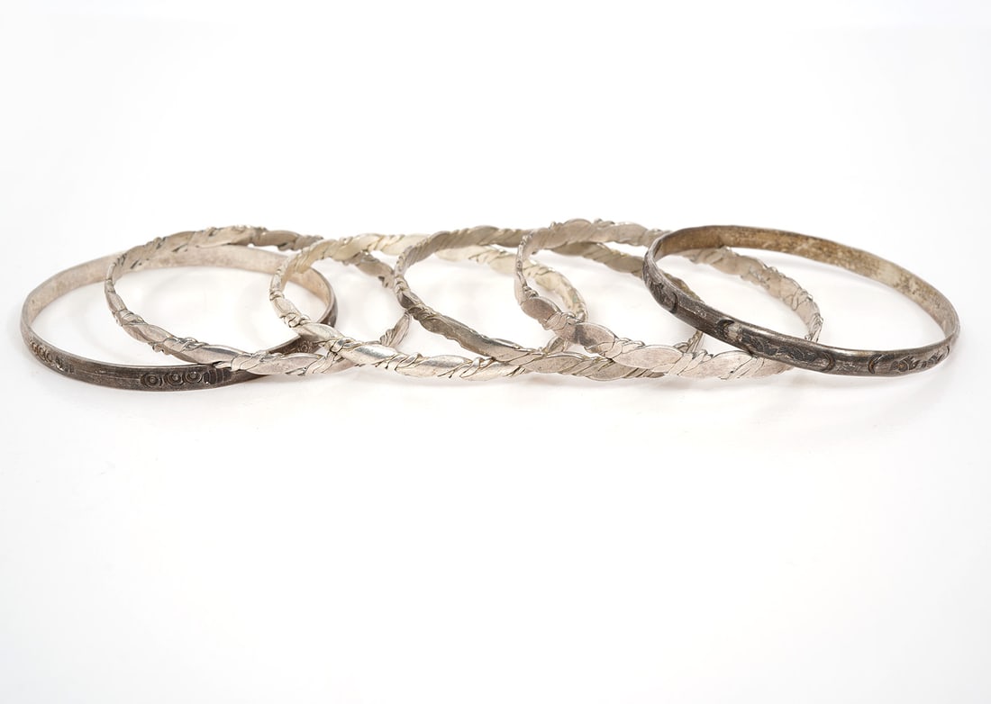 Group of 6 Mexican Sterling Silver Bangles (1 of 4)