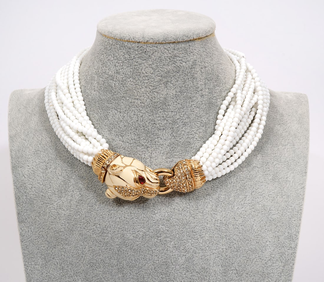 Ciner Jeweled Enamel Panther Beaded Necklace (1 of 5)