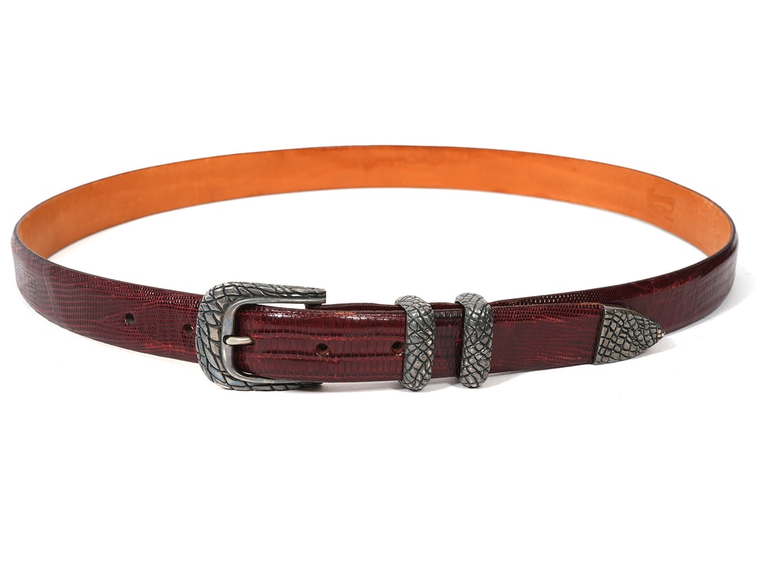Sterling Silver Buckle Red Lizard Leather Belt (1 of 13)