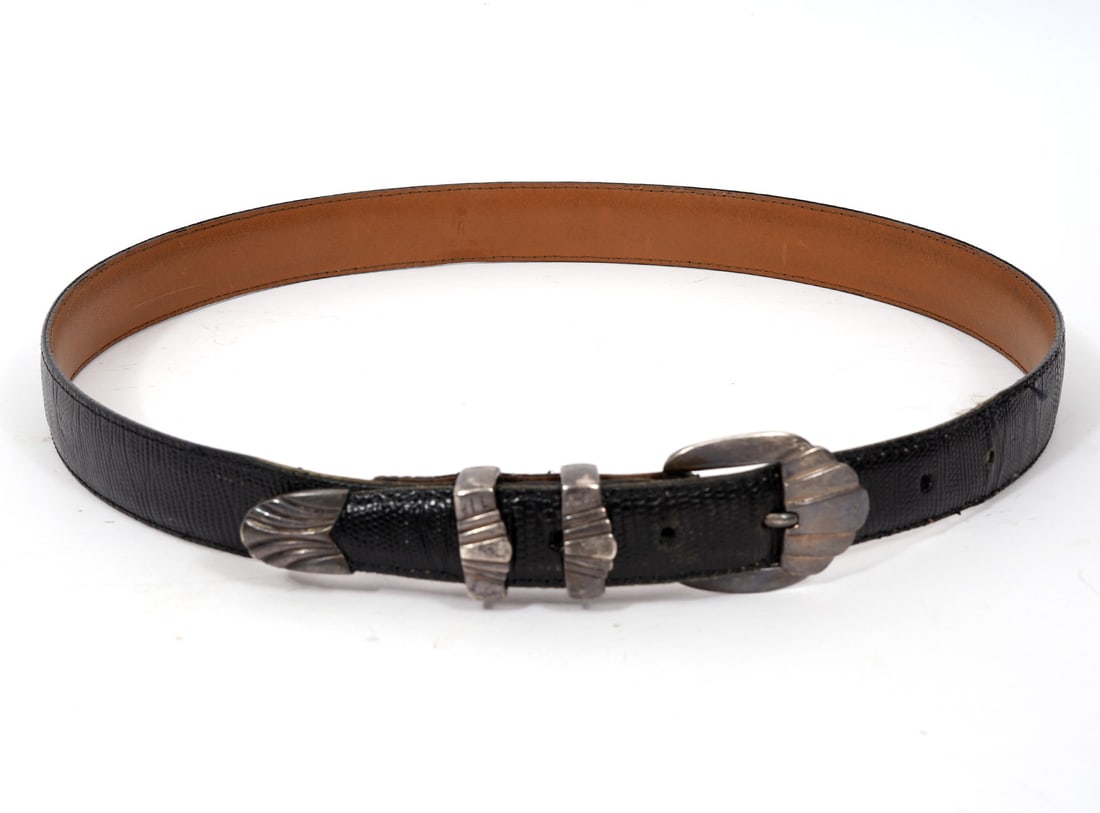 Sterling Silver Buckle Black Lizard Leather Belt (1 of 8)