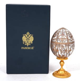 Faberge Collection "Gatchina Palace" Imperial Egg: Faberge Collection "Gatchina Palace" Imperial egg, inspired by the design of the original 1901 creation by Faberge, this egg features etched crystal on bronze pedestal base. Includes original presenta