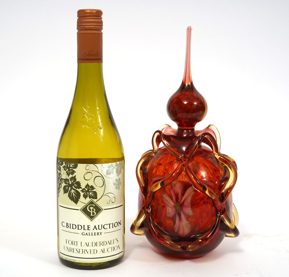 Charles Lotton Amber Multi Flora Art Glass Bottle (1 of 7)