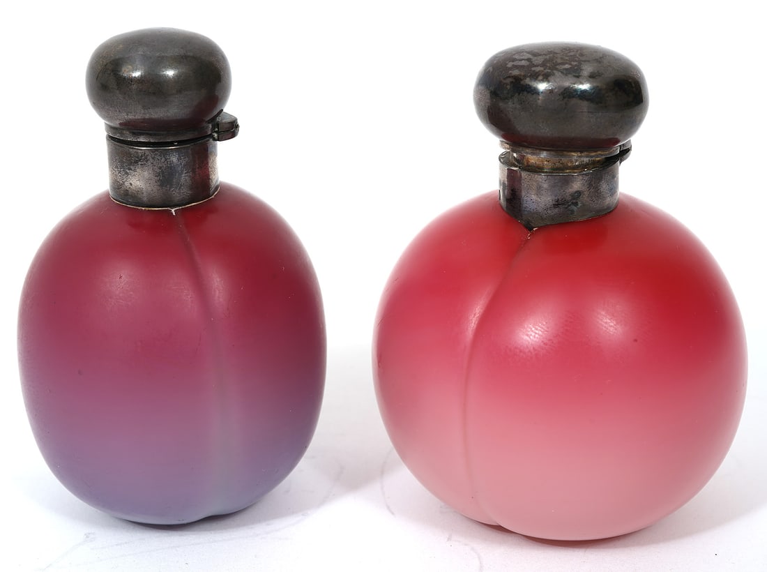 British Satin Glass Peach & Plum Scent Bottles (1 of 5)