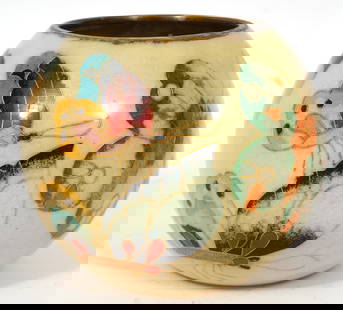 Chinese Wireless Cloisonne Butterfly Vase: Chinese wireless cloisonne vase, decorated with polychromatic butterflies all around. Measures 3.35"H x 4"W. Condition report: Good condition, very minor enamel loss, please examine all photos closely