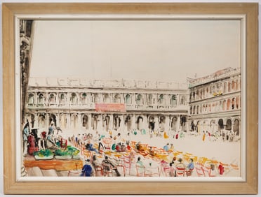 Mario Carraro Plaza Scene Watercolor