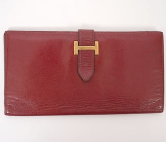 Hermes Bearn Burgundy Leather Wallet