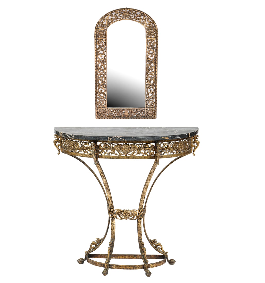 Oscar Bach Style Marble Table & Bronze Mirror (1 of 16)