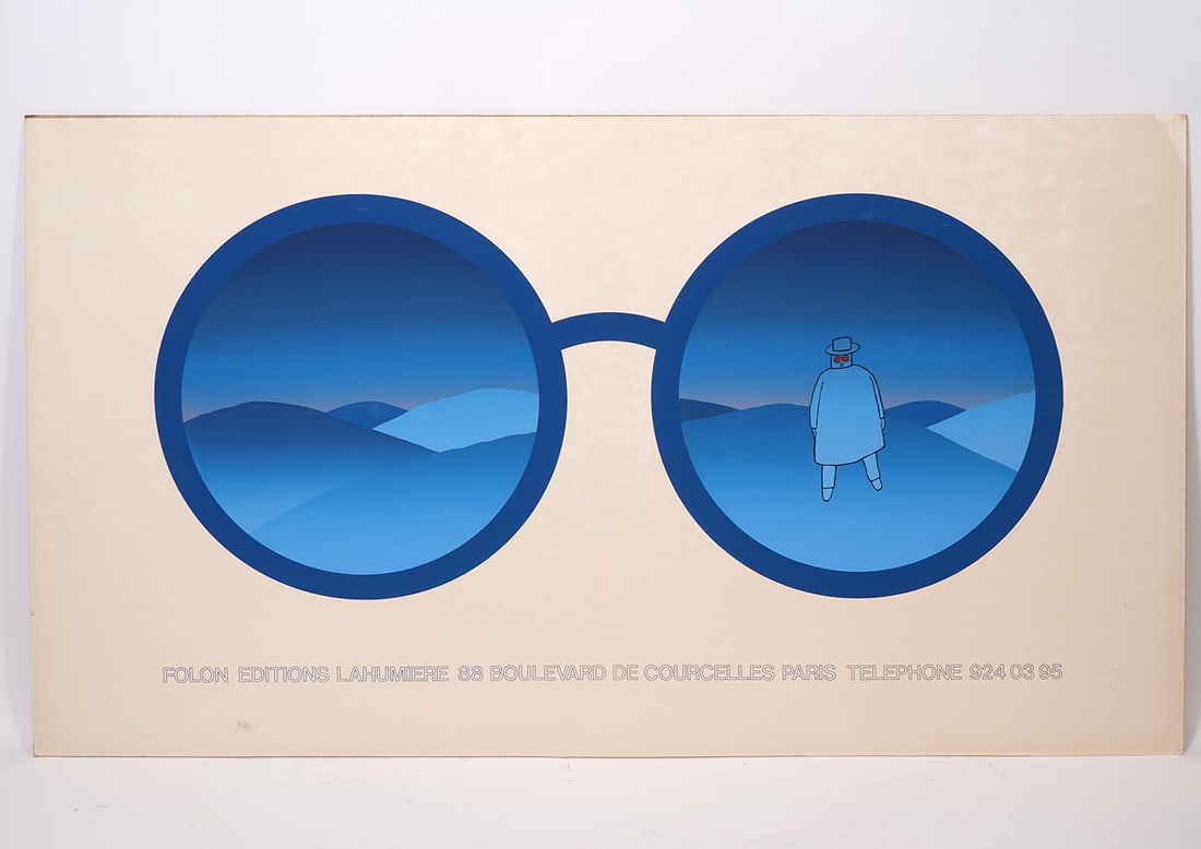 Jean-Michel Folon "Editions Lahumiere" Serigraph: Jean-Michel Folon (Belgian, 1934 - 2005) "Editions Lahumiere", circa 1980, serigraph mounted on composite board, unframed. Measures 26"H x 46"W. Condition report: Minor wear to edges, surface scuffs,