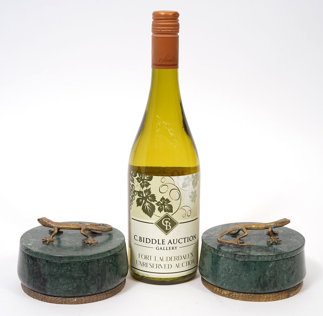 Two Michael Aram Stone Bronze Lizard Trinket Boxes (1 of 6)