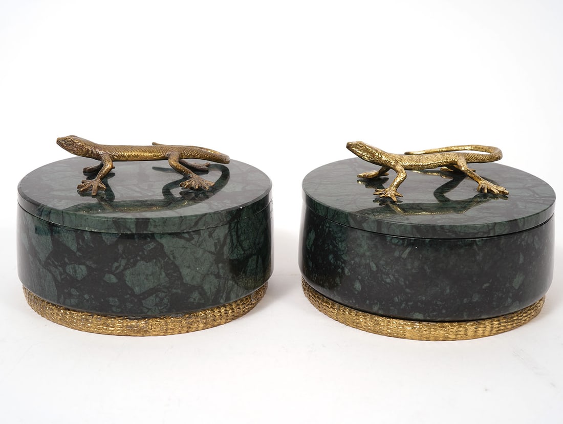 Two Michael Aram Stone Bronze Lizard Trinket Boxes (1 of 5)