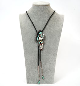 Large Eddie Beyuka Zuni Dancer Silver Inlay Bolo