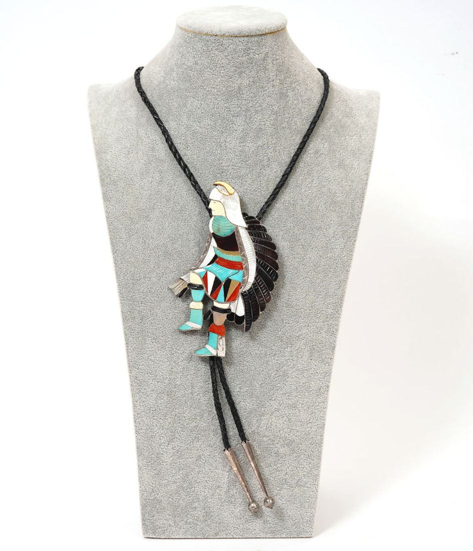 Large Eddie Beyuka Zuni Dancer Silver Bolo Tie (1 of 5)