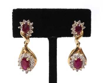 Diamond & Ruby 14K Yellow Gold Dangle Earring