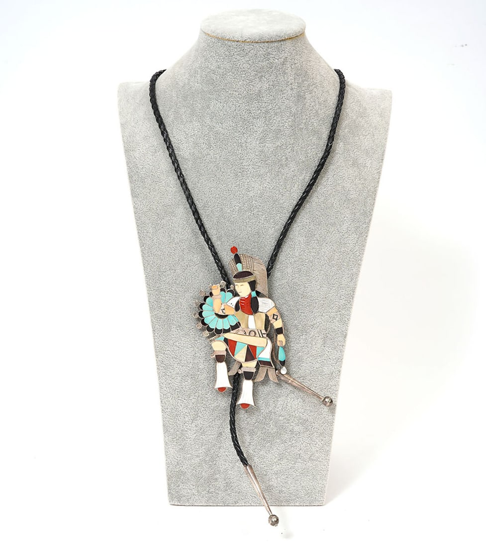 Large Eddie Beyuka Zuni Dancer Silver Bolo Tie (1 of 6)