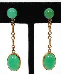 Jade and 14K Yellow Gold Dangle Earring