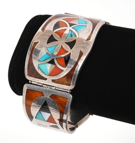 Native American Inlay Sterling Bracelet Signed