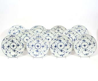 11 Blue Fluted Royal Copenhagen Luncheon Plates