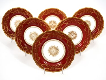 6 Royal Doulton Gold over Red Enamel Plates