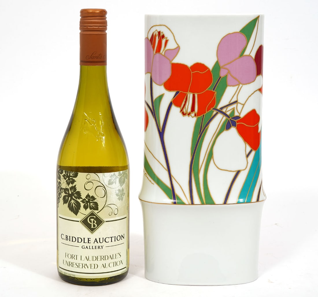 Rosenthal Wolf Bauer Porcelain Flower Vase: Rosenthal Studio Line, Wolf Bauer designed porcelain flower vase. Measures 12"H x 5.5"W. Condition report: Good condition, please see all photos. Contact C. Biddle Auction Gallery for more detailed in