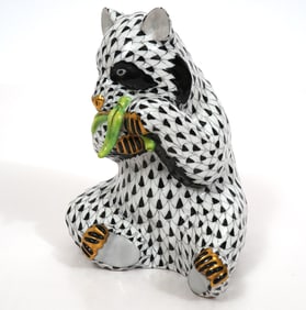 Herend Porcelain Black Fishnet Panda Figurine