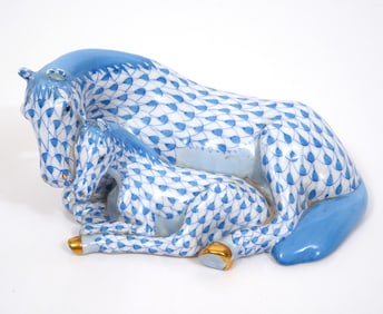 Herend Blue Fishnet Pony & Mother Horse