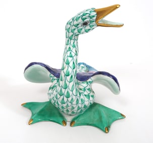 Herend Porcelain Squawking Blue Fishnet Goose