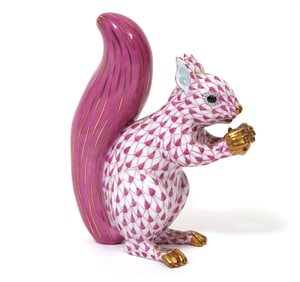 Herend Pink Fishnet "Squirrel" Porcelain Figurine