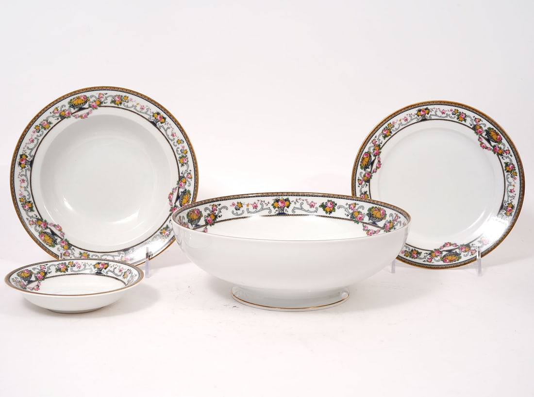 Rosenthal 'Della Robbia' Porcelain Group: Rosenthal 'Della Robbia' porcelain group includes: 12 bowls (8"W), 11 salad/dessert plates (7.5"W), 12 nut bowls (5"W), 11 dinner plates (10"W), 12 bread plates (6"W), two serving bowls (3.5"H x 9.5W)