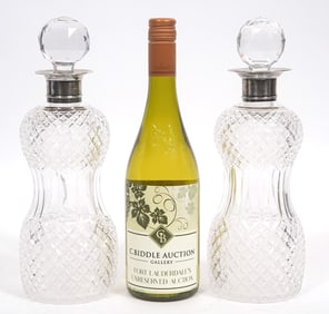 Pr. Cut-Crystal English Silver Mounted Decanters