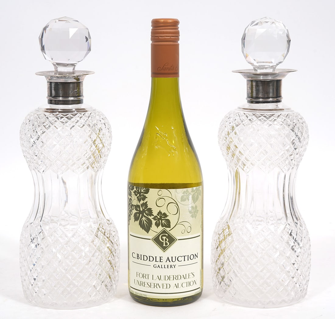 Pr. Cut-Crystal English Silver Mounted Decanters (1 of 6)