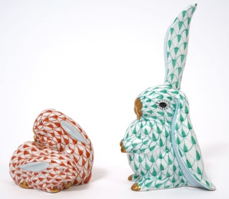 Two Herend Rabbit Porcelain Figures
