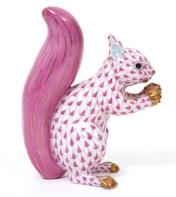 Herend Porcelain Pink Fishnet Squirrel Figure