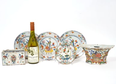 Dutch Delft Polychrome Porcelain Group 6pcs