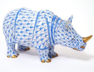 Herend Blue Fishnet Hippo Porcelain Figure