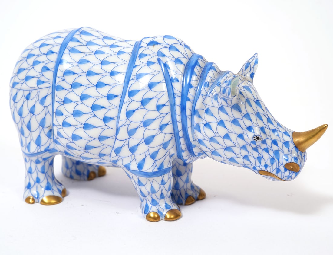 Herend Blue Fishnet Hippo Porcelain Figure (1 of 6)
