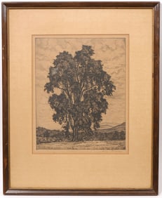 Luigi Lucioni "Elm on the Hill " Etching Signed