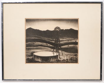 Peter Hurd ''Stock Well at Dusk" Lithograph