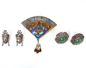 Chinese Silver 3 Psc Jewelry Group