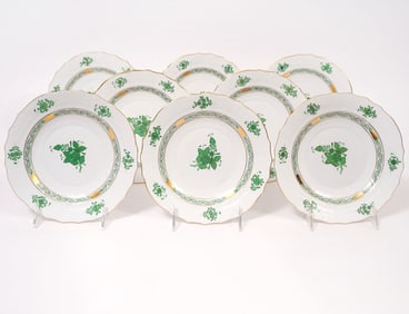 8 Herend Chinese Bouquet Green Dessert Plates
