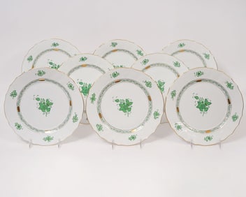 8 Herend Chinese Bouquet Green Dinner Plates