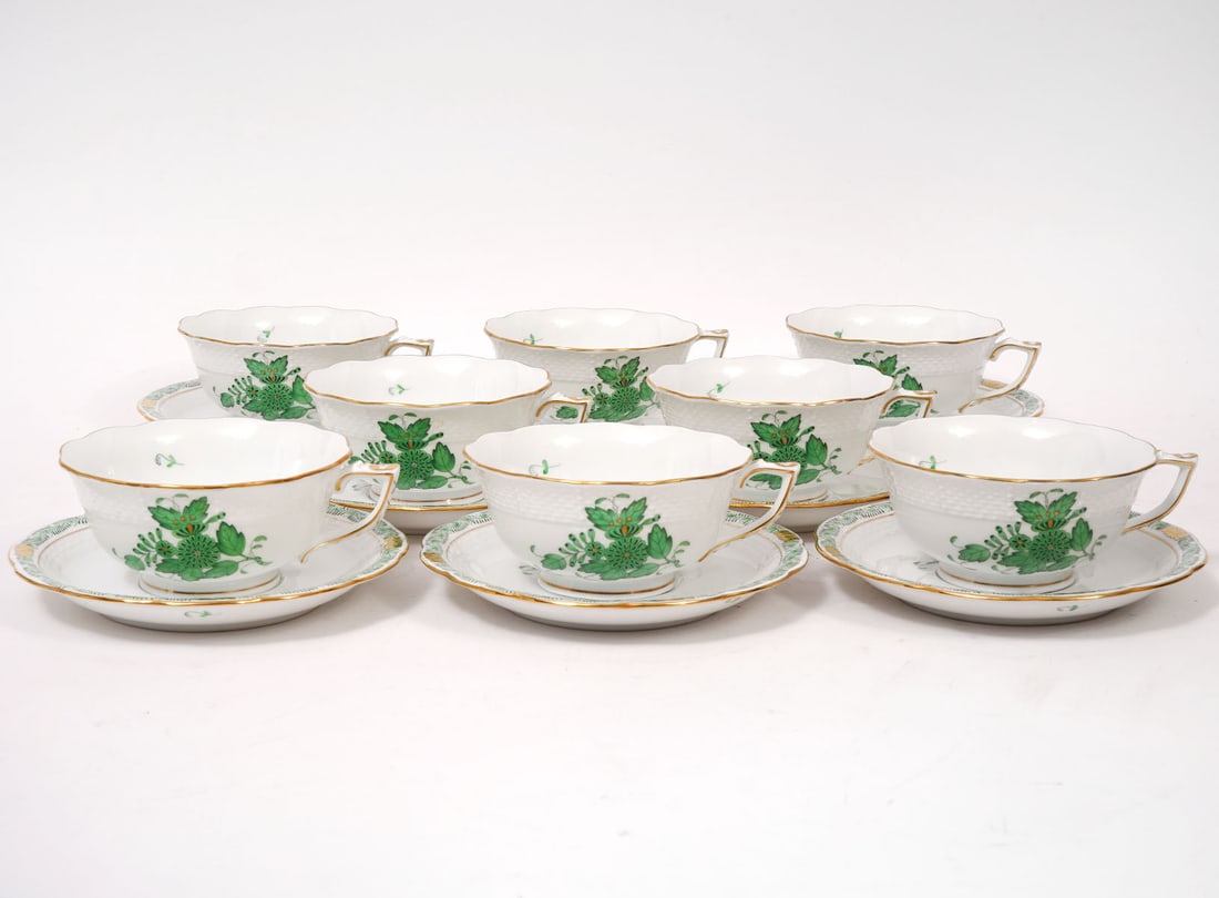 8 Herend Chinese Bouquet Green Cups & Saucers (1 of 4)