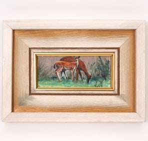 Sam Vinikoff Two Deer Oil on board