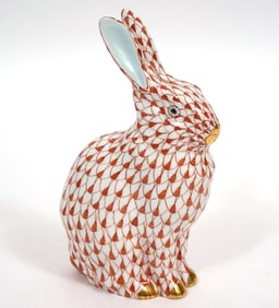 Herend Porcelain Rust Fishnet Sitting Rabbit