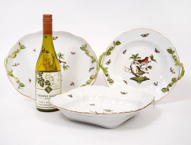 Herend Rothschild Bird Salad Bowl & 2 Platters