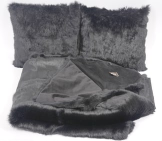 FRR Canada Black Fur Pillows and Throw Blanket
